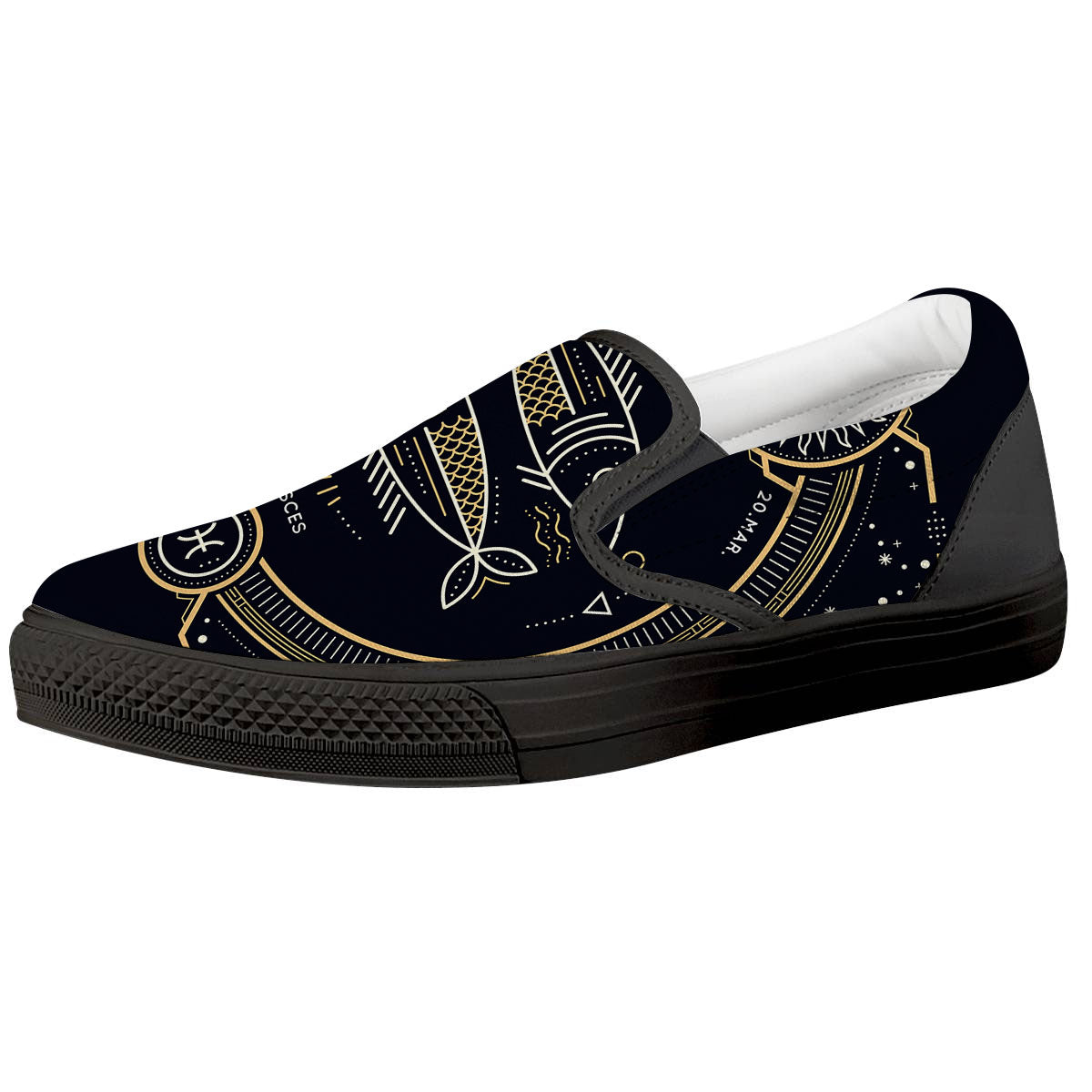 Zodiac Sign Vintage Pisces Print Black Slip On Shoes-grizzshop