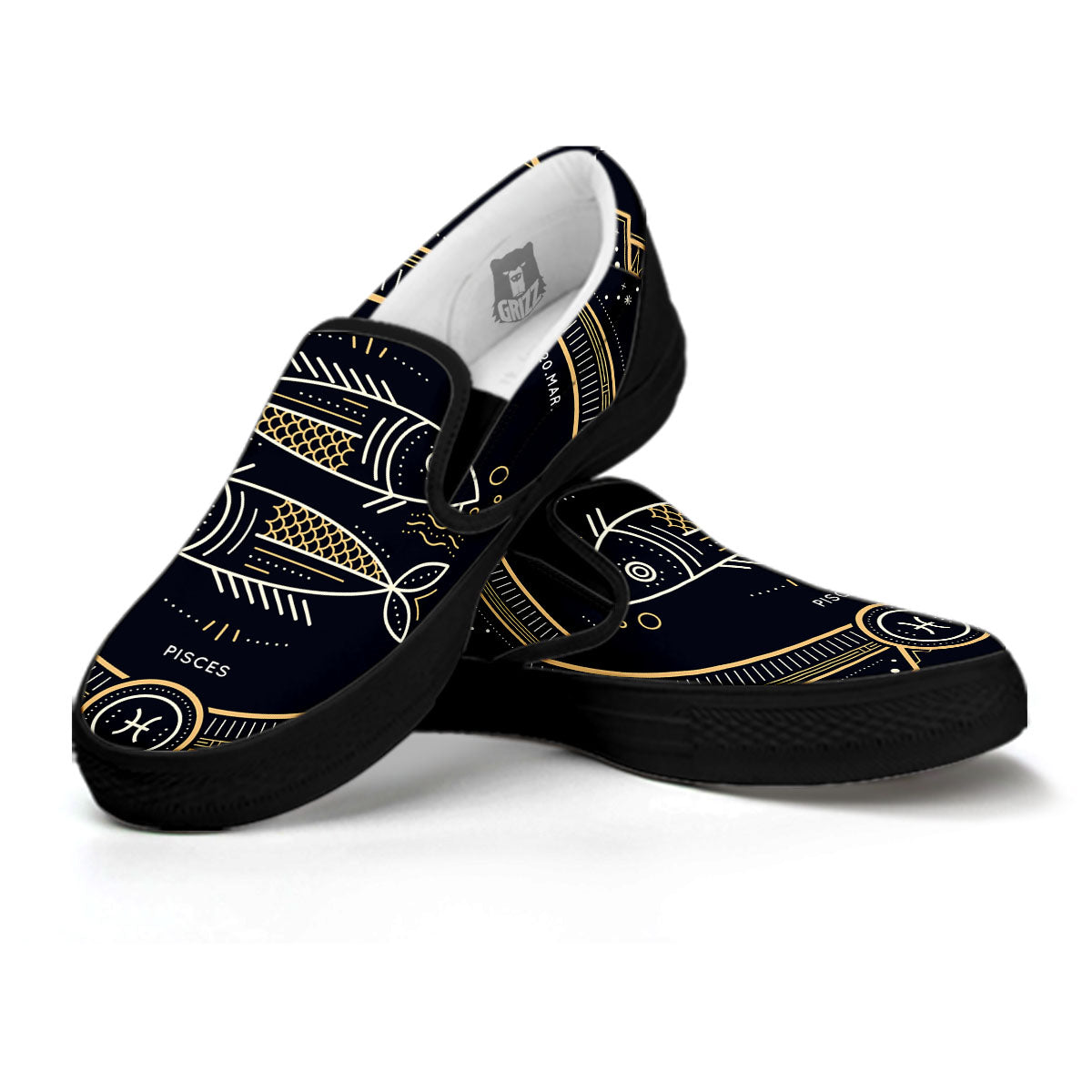 Zodiac Sign Vintage Pisces Print Black Slip On Shoes-grizzshop
