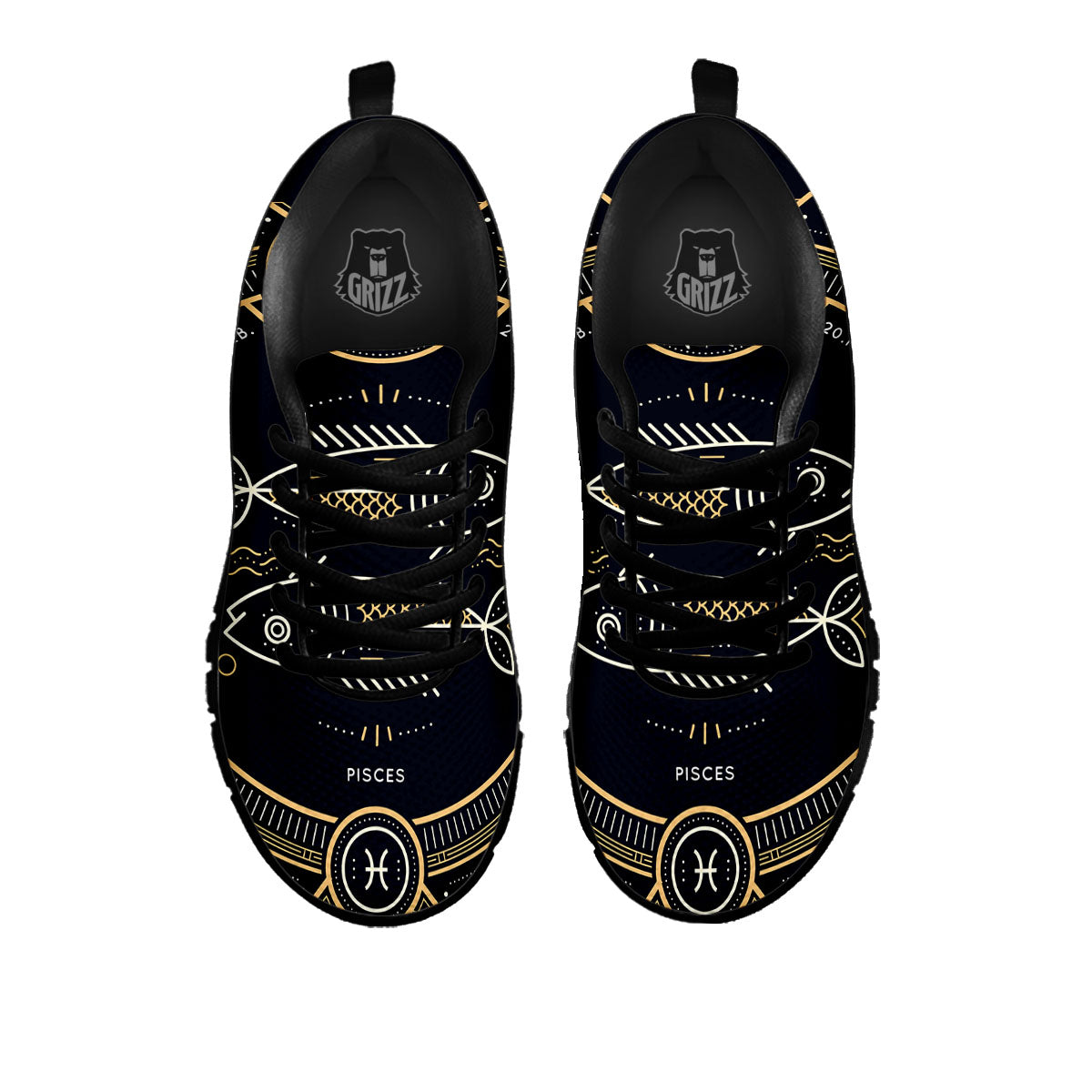 Zodiac Sign Vintage Pisces Print Black Sneaker-grizzshop