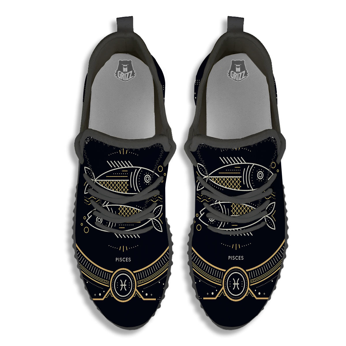 Zodiac Sign Vintage Pisces Print Black Walking Shoes-grizzshop