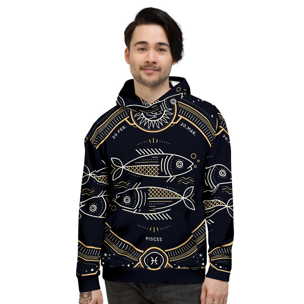 Zodiac Sign Vintage Pisces Print Men's Hoodie-grizzshop