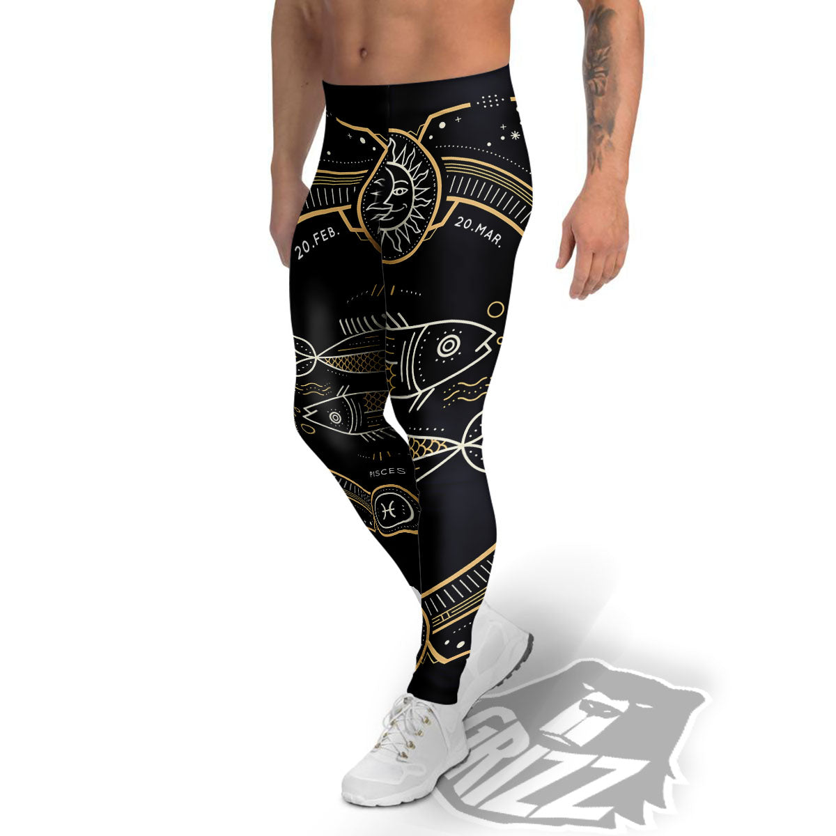 Zodiac Sign Vintage Pisces Print Men's Leggings-grizzshop