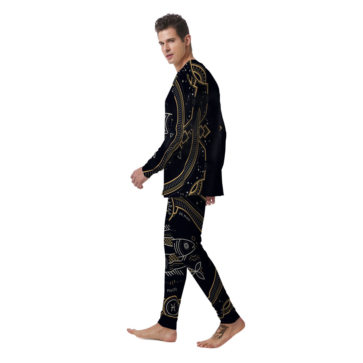 Zodiac Sign Vintage Pisces Print Men's Pajamas-grizzshop