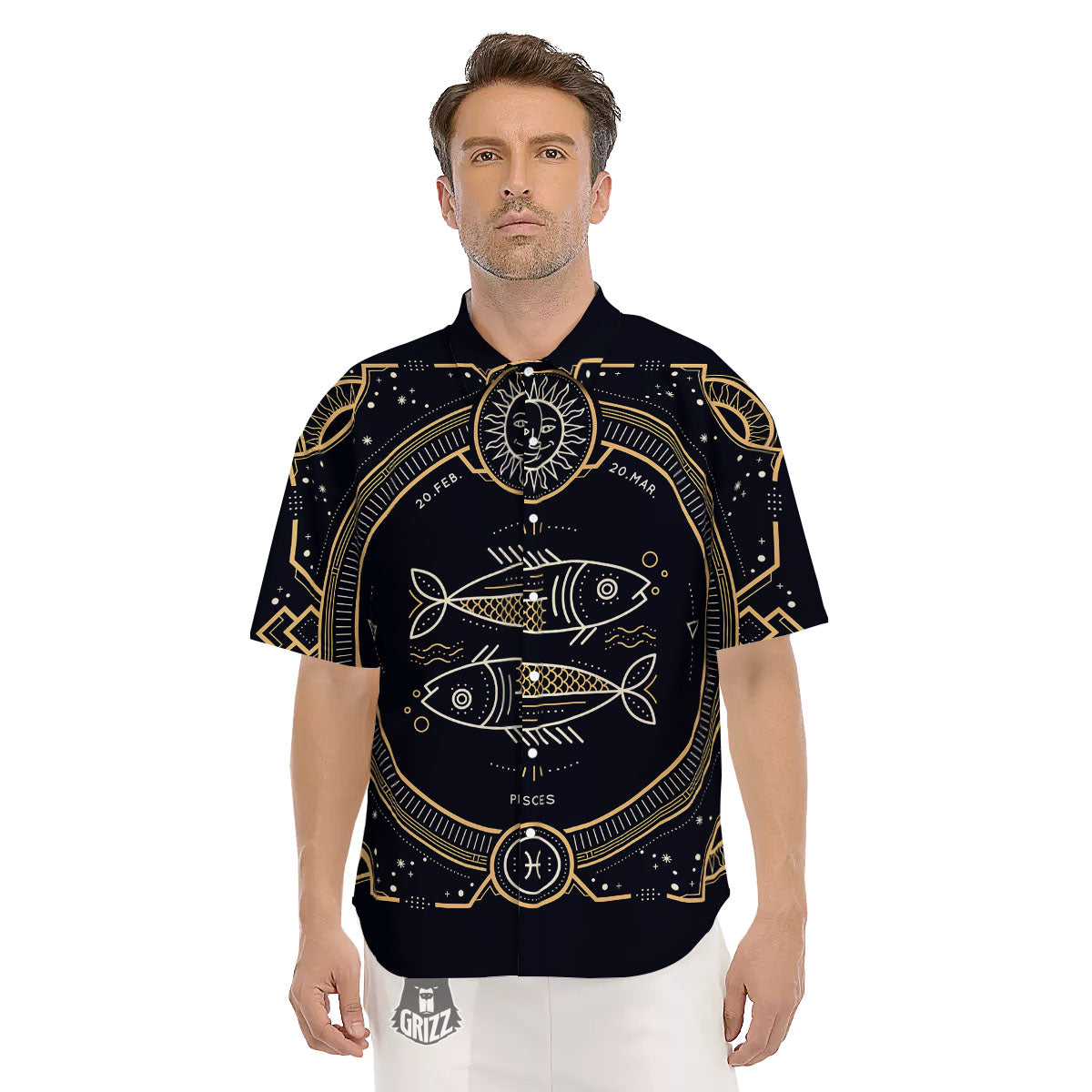 Zodiac Sign Vintage Pisces Print Men's Short Sleeve Shirts-grizzshop