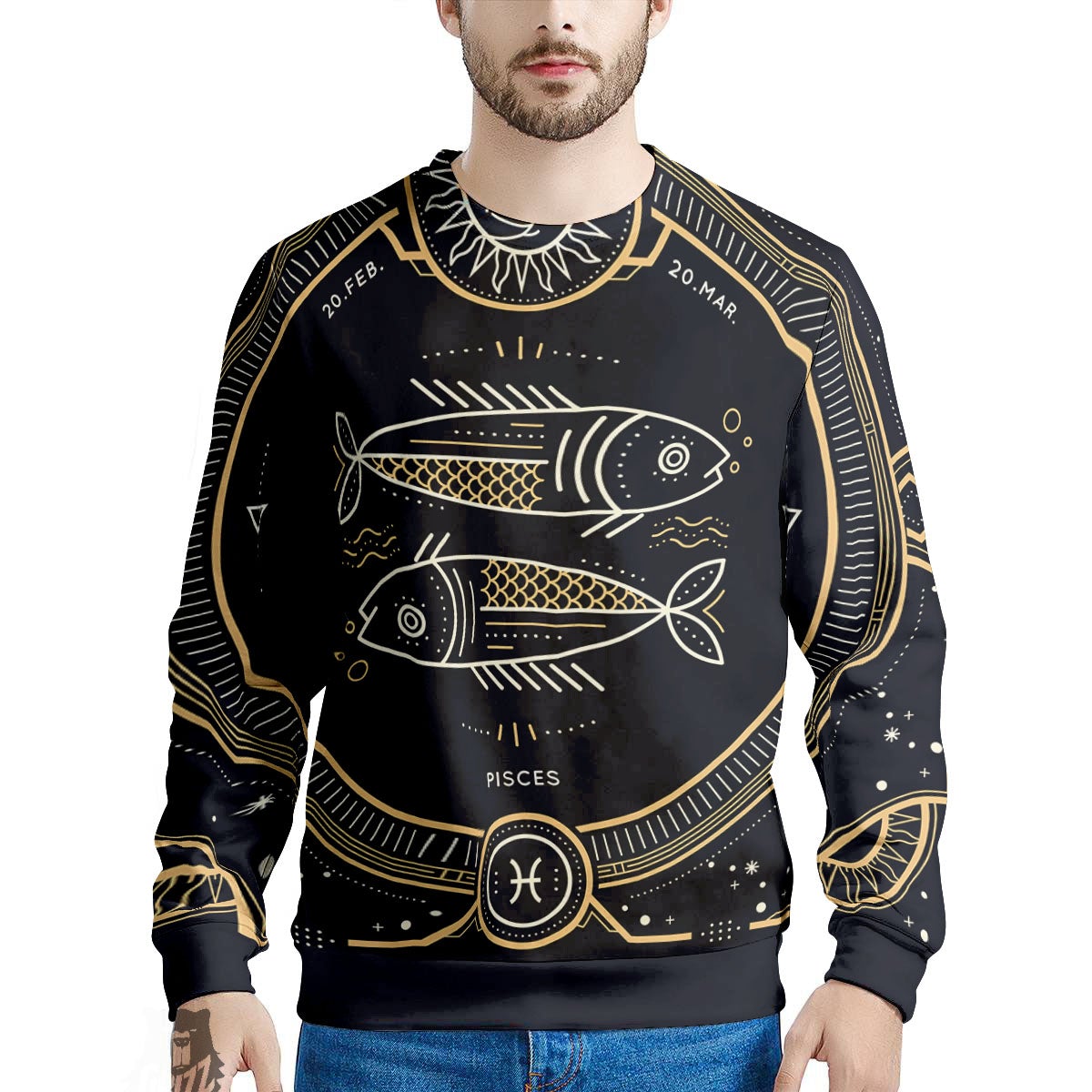 Zodiac Sign Vintage Pisces Print Men's Sweatshirt-grizzshop