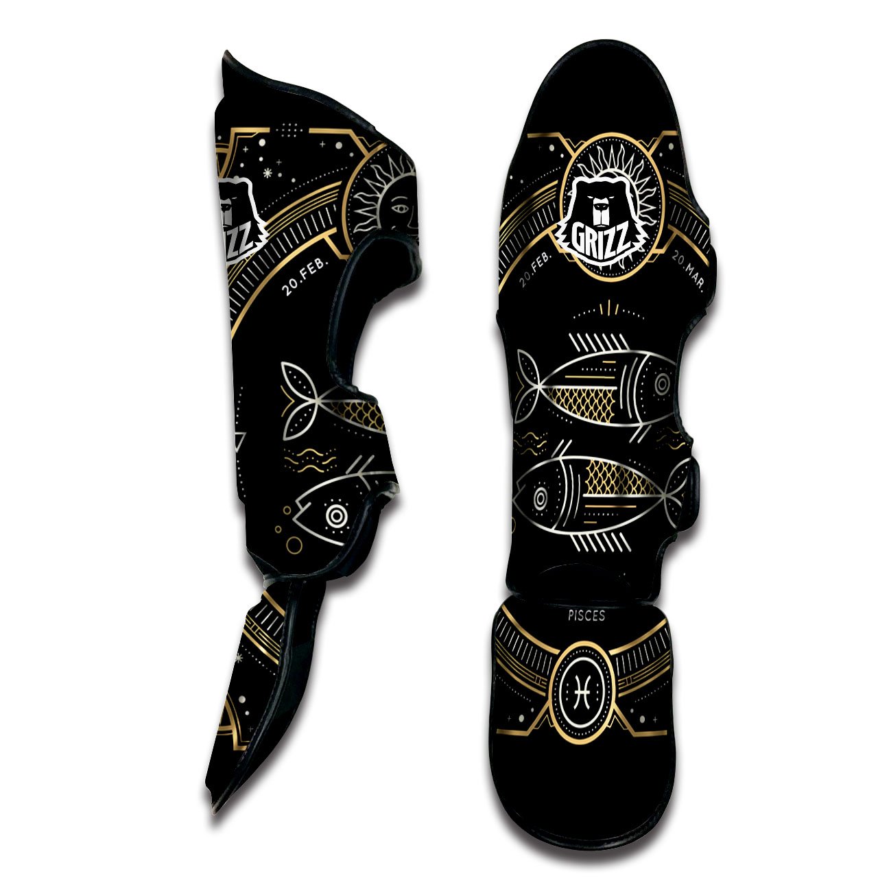 Zodiac Sign Vintage Pisces Print Muay Thai Shin Guards-grizzshop