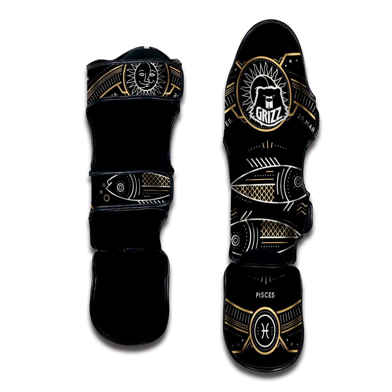 Zodiac Sign Vintage Pisces Print Muay Thai Shin Guards-grizzshop