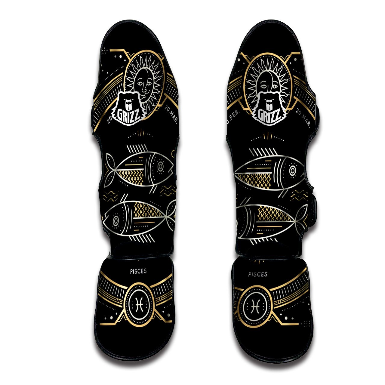 Zodiac Sign Vintage Pisces Print Muay Thai Shin Guards-grizzshop