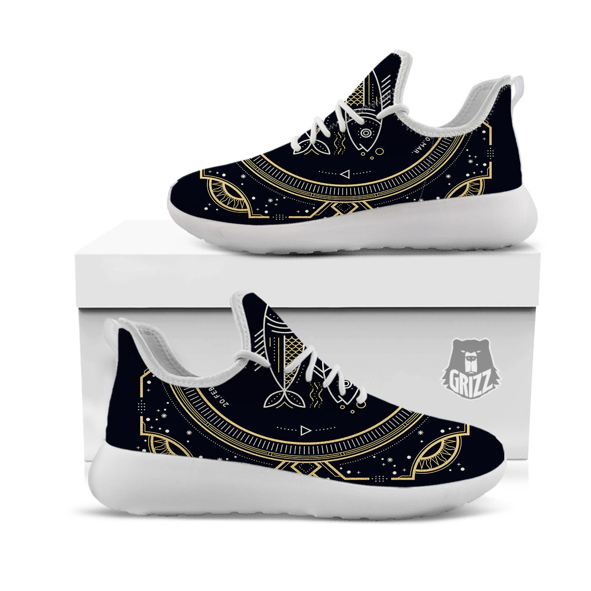 Zodiac Sign Vintage Pisces Print White Athletic Shoes-grizzshop