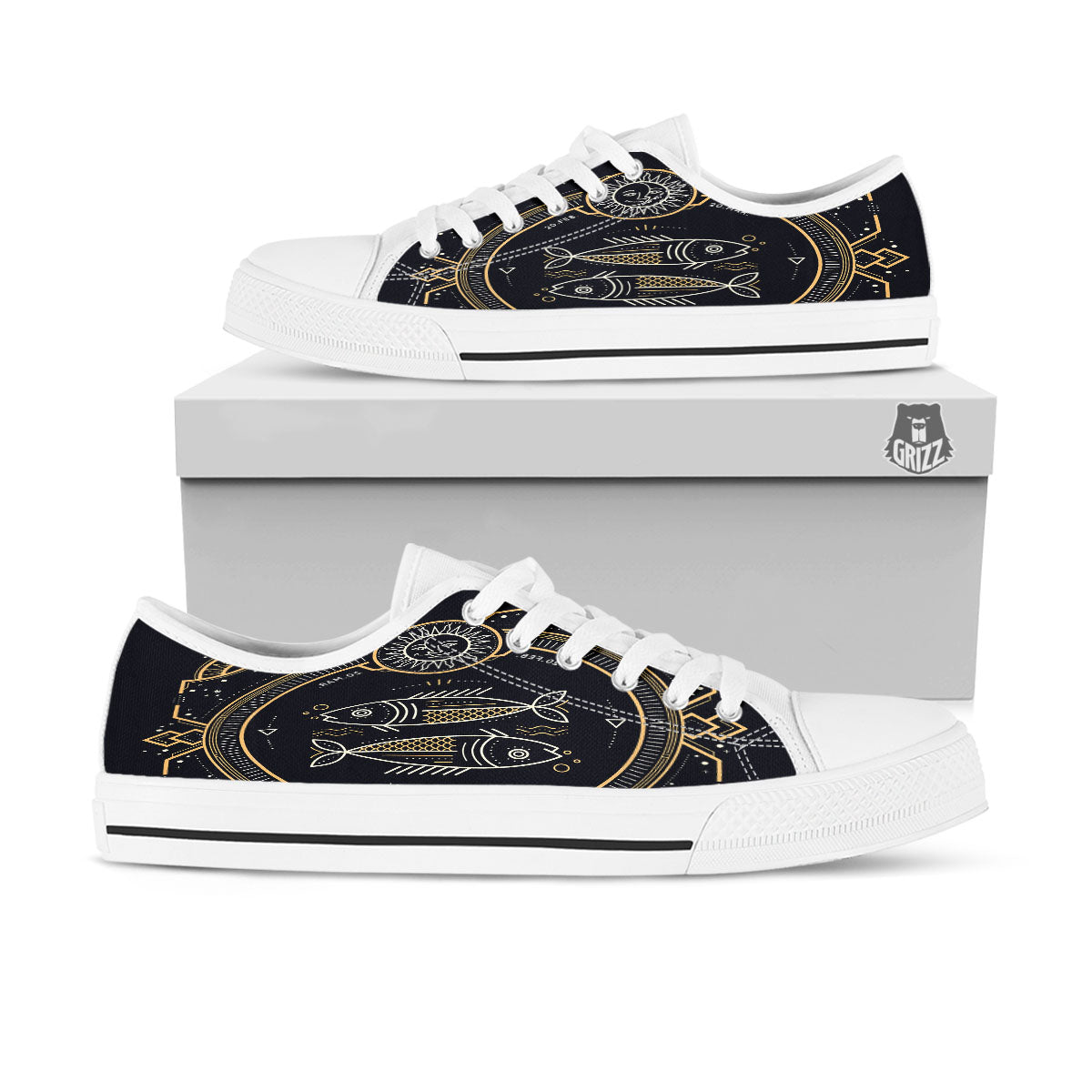 Zodiac Sign Vintage Pisces Print White Low Top Shoes-grizzshop