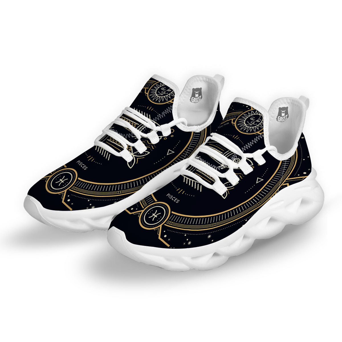 Zodiac Sign Vintage Pisces Print White Running Shoes-grizzshop
