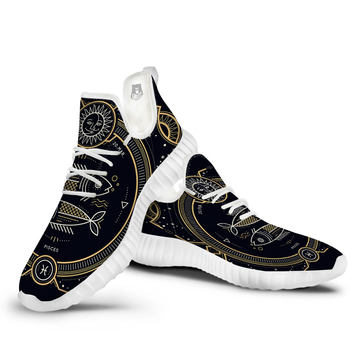 Zodiac Sign Vintage Pisces Print White Walking Shoes-grizzshop