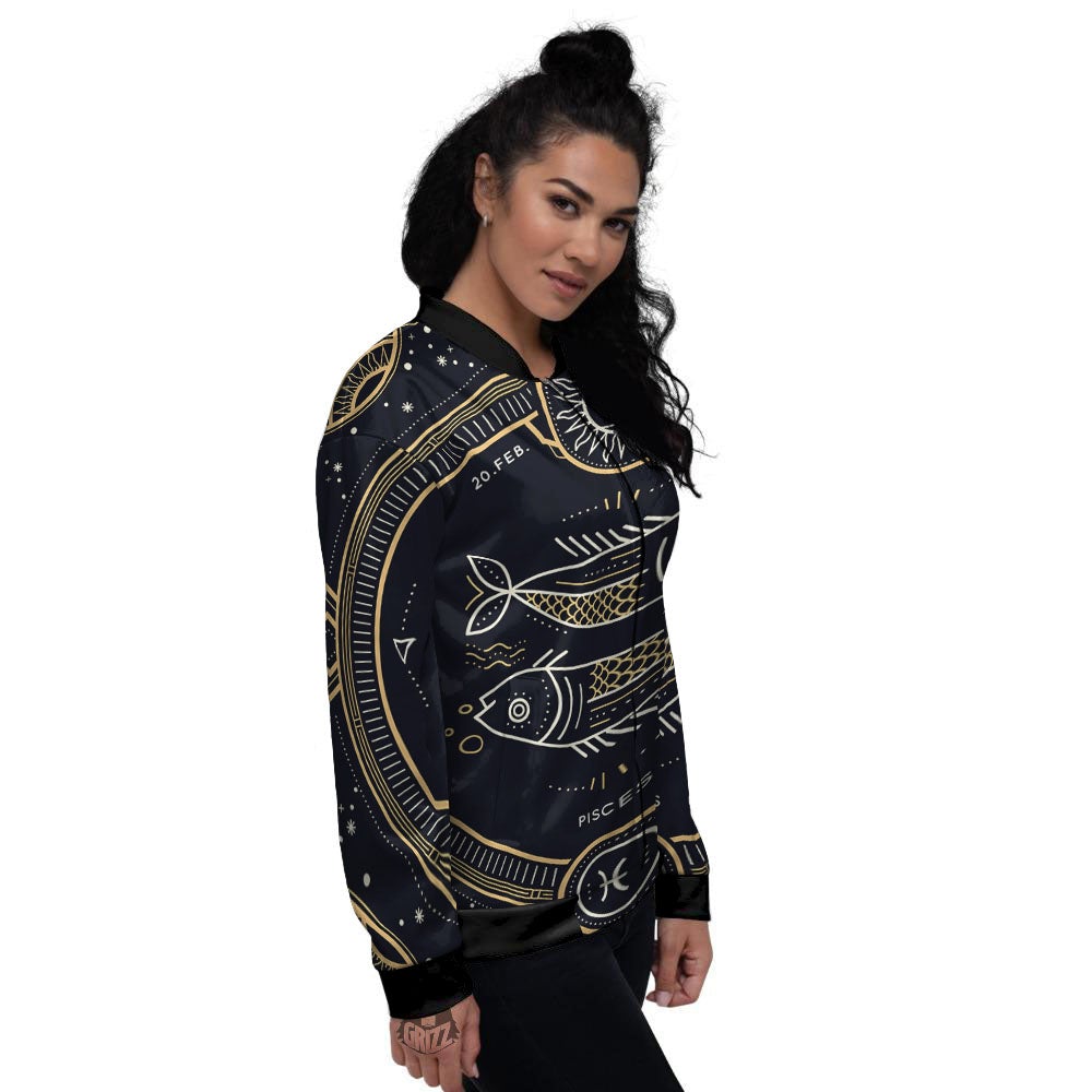 Zodiac Sign Vintage Pisces Print Women's Bomber Jacket-grizzshop