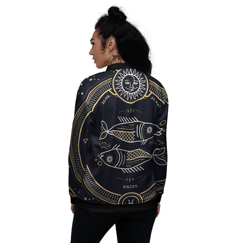 Zodiac Sign Vintage Pisces Print Women's Bomber Jacket-grizzshop