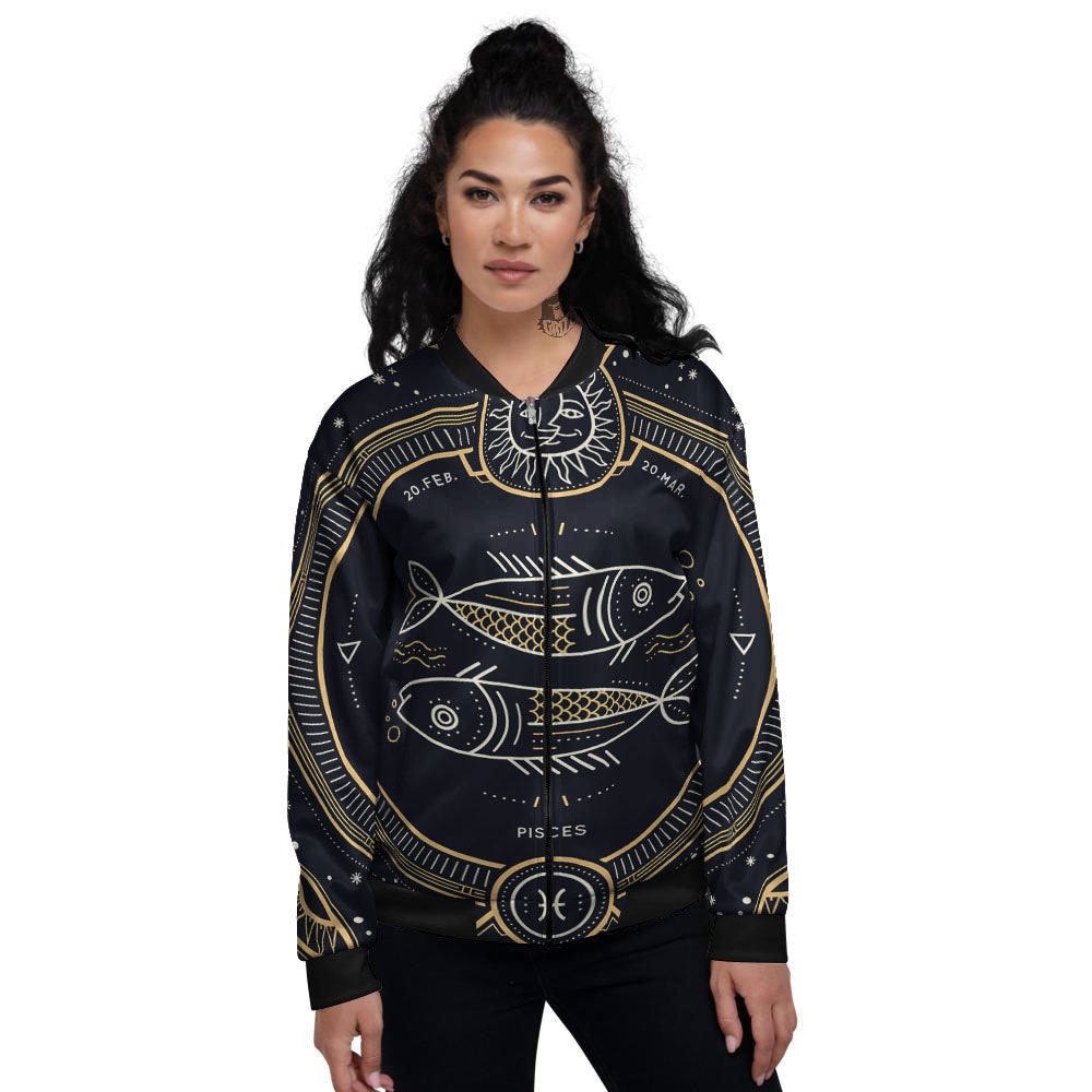 Zodiac Sign Vintage Pisces Print Women's Bomber Jacket-grizzshop