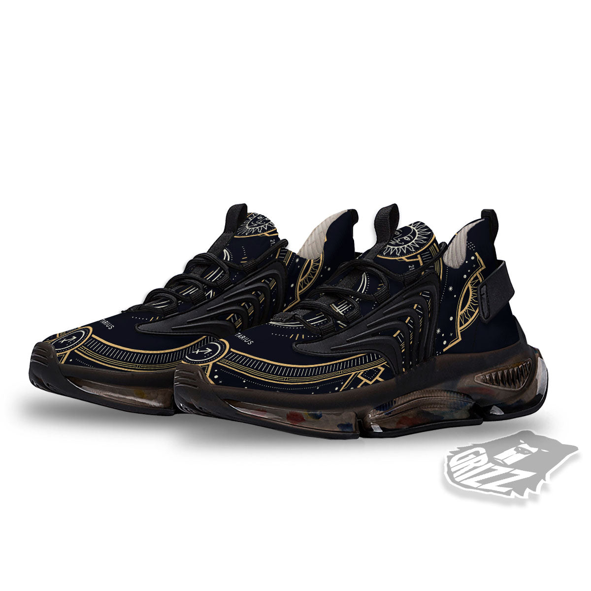 Zodiac Sign Vintage Sagittarius Print Black Gym Shoes-grizzshop
