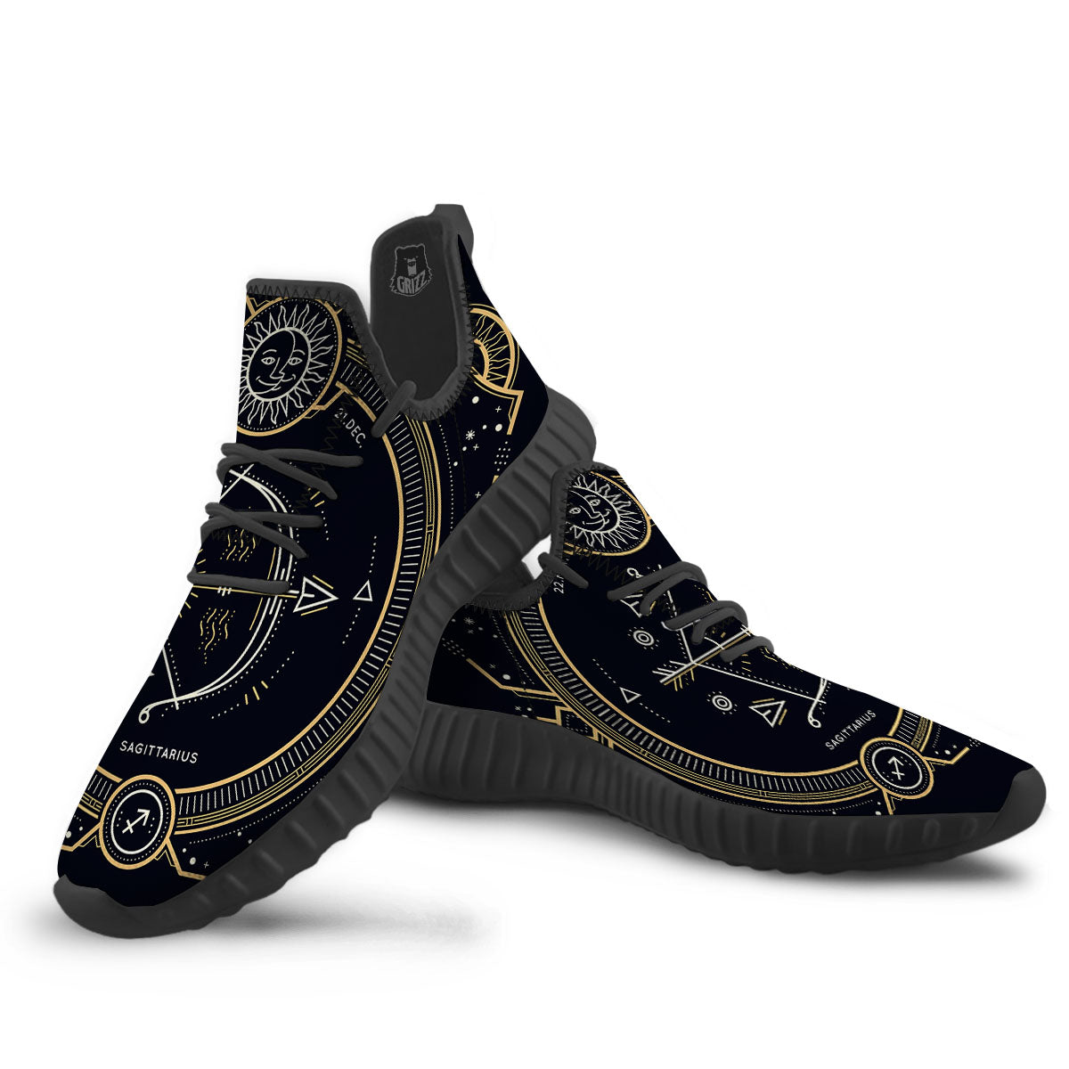 Zodiac Sign Vintage Sagittarius Print Black Walking Shoes-grizzshop