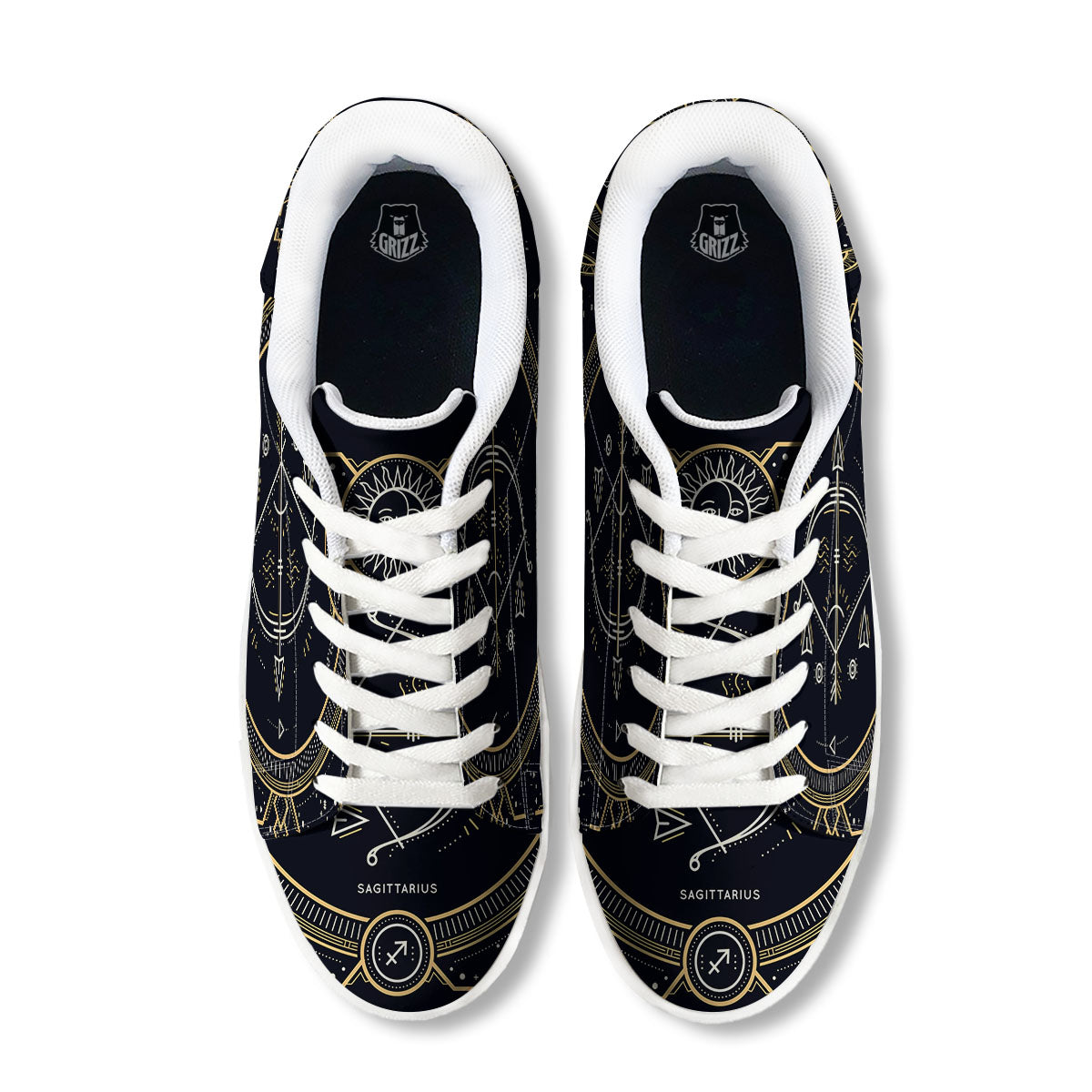 Zodiac Sign Vintage Sagittarius Print White Low Top Sneakers-grizzshop