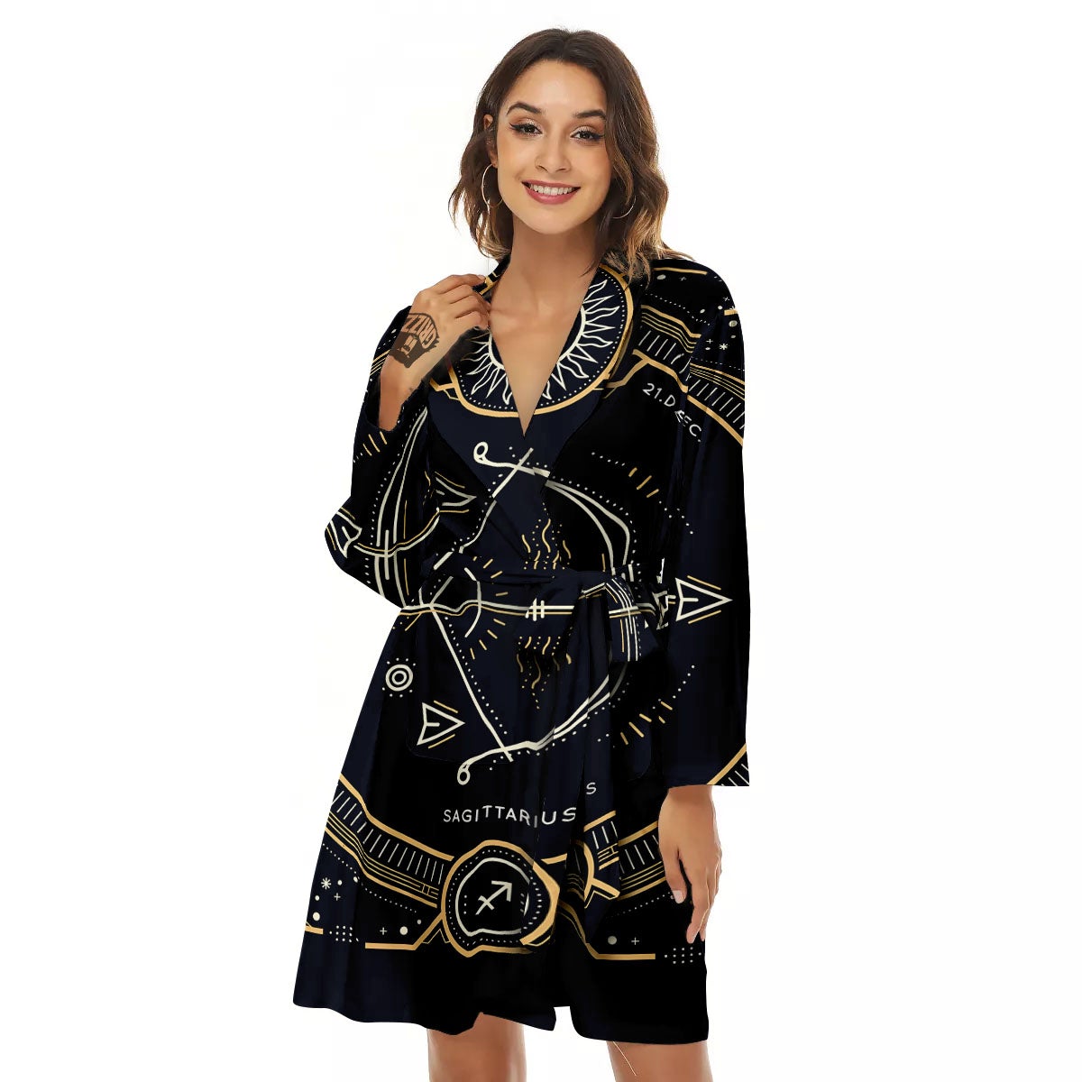 Zodiac Sign Vintage Sagittarius Print Women's Robe-grizzshop