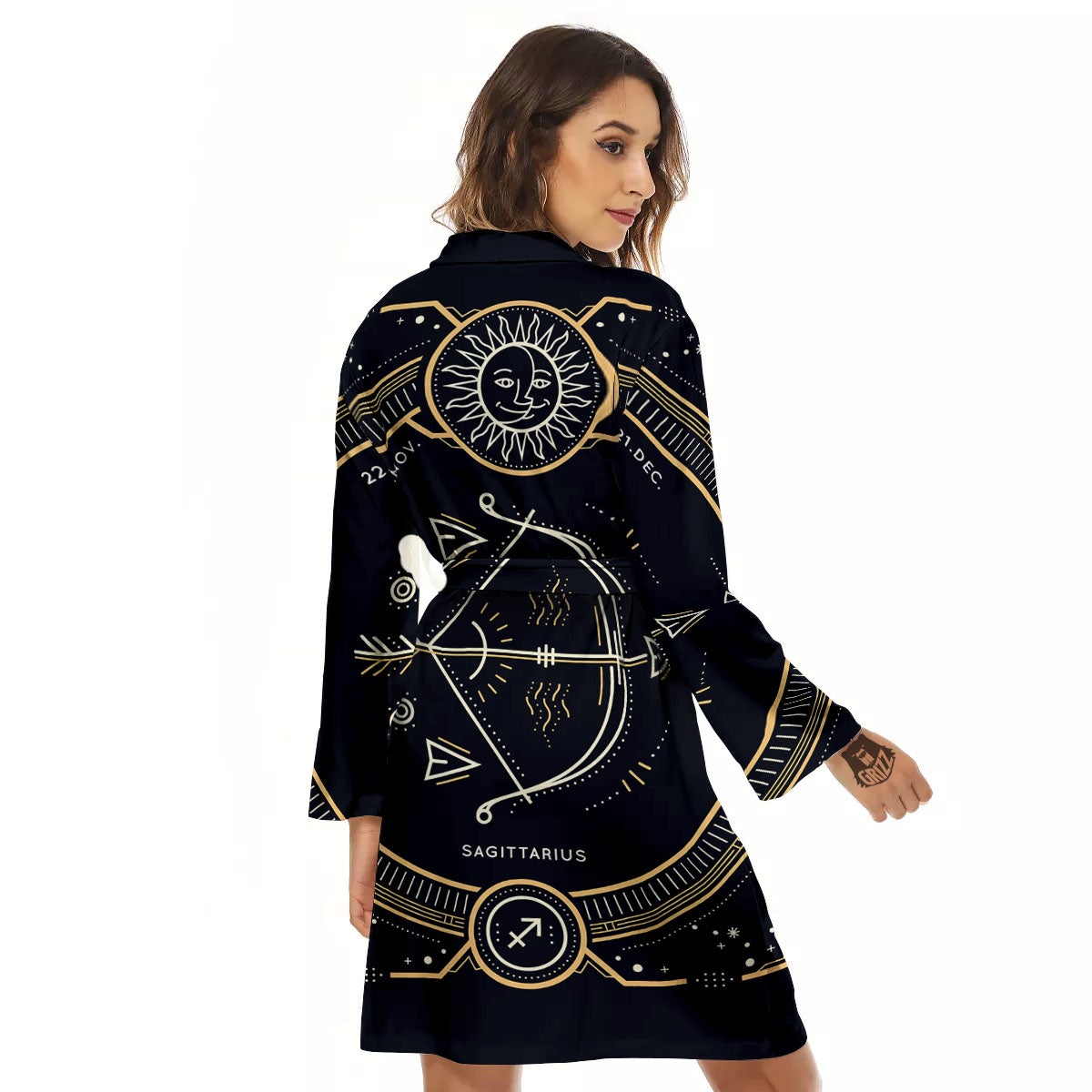 Zodiac Sign Vintage Sagittarius Print Women's Robe-grizzshop