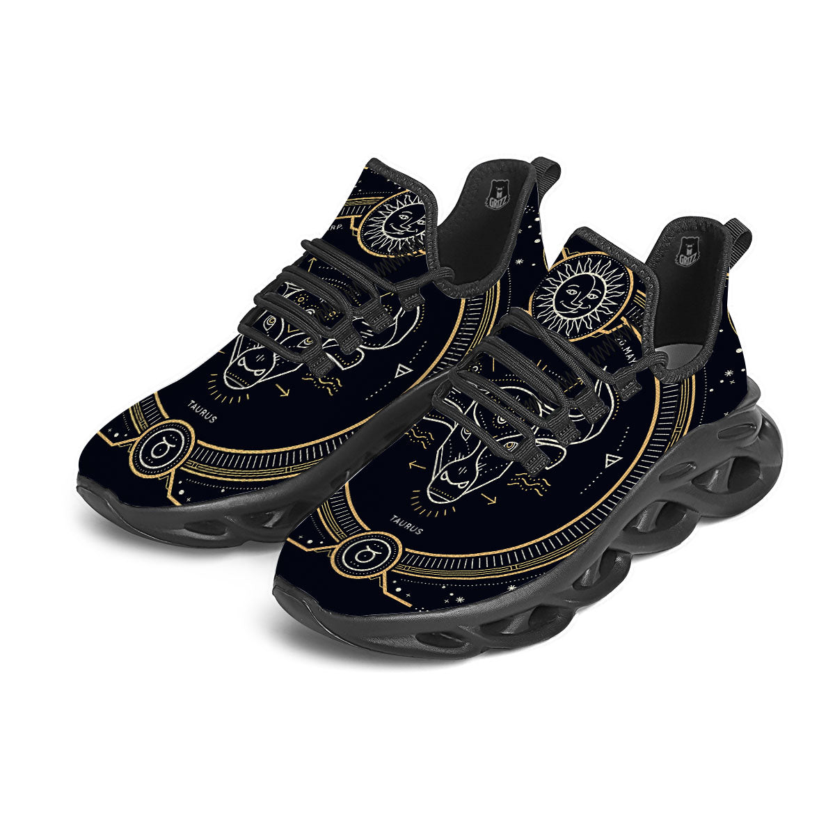 Zodiac Sign Vintage Taurus Print Black Running Shoes-grizzshop