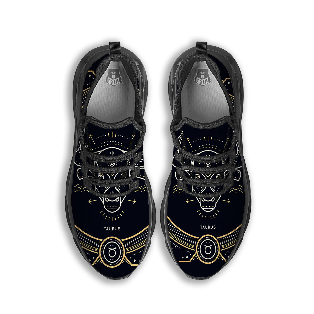 Zodiac Sign Vintage Taurus Print Black Running Shoes-grizzshop