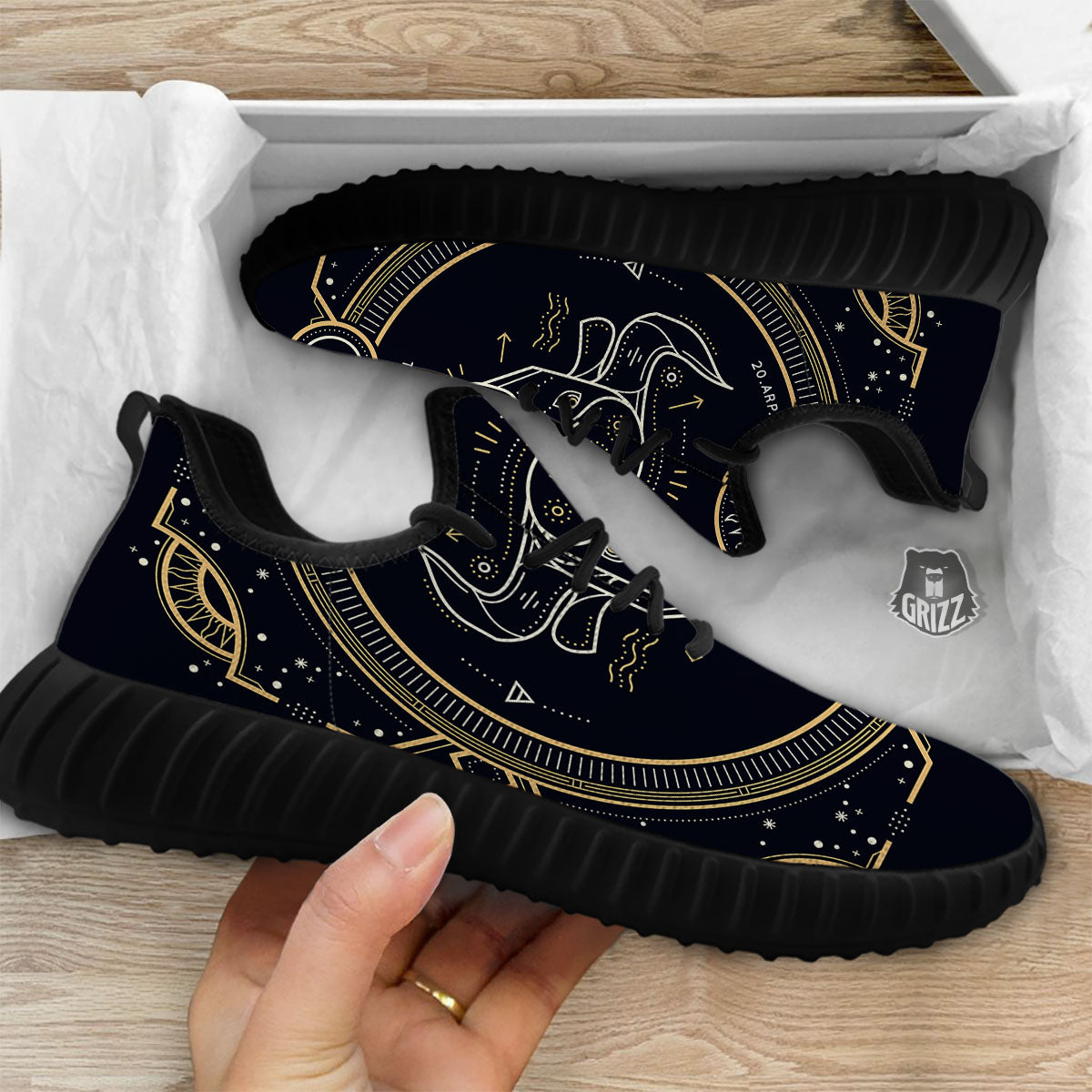 Zodiac Sign Vintage Taurus Print Black Walking Shoes-grizzshop
