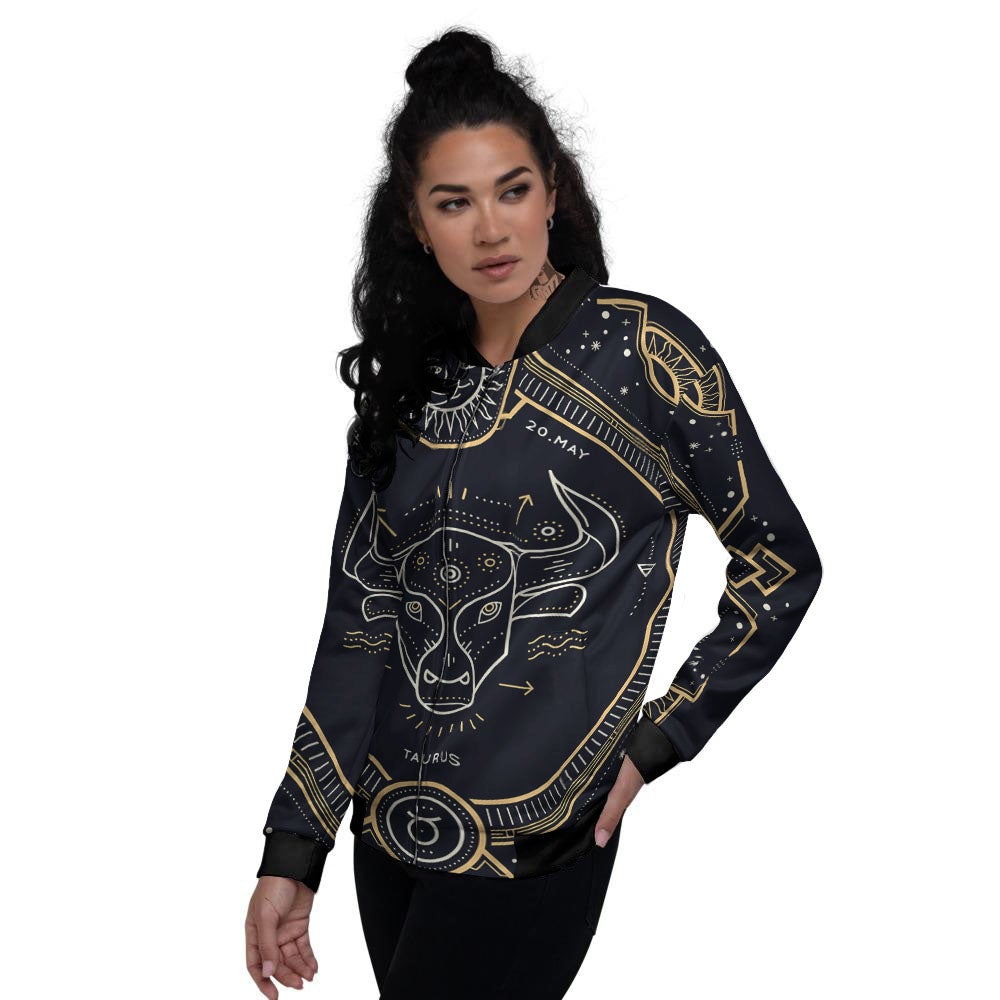 Zodiac Sign Vintage Taurus Print Women's Bomber Jacket-grizzshop