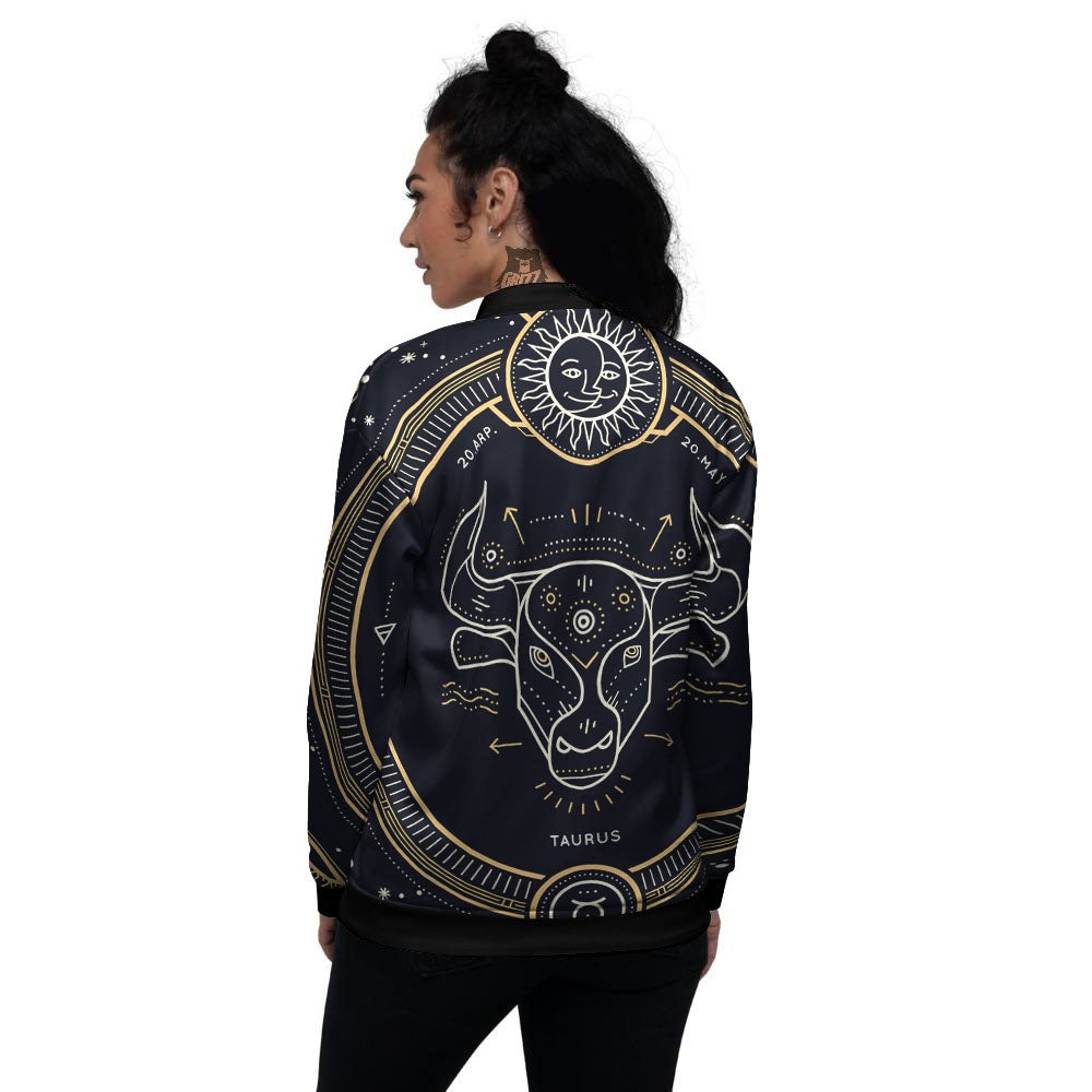 Zodiac Sign Vintage Taurus Print Women's Bomber Jacket-grizzshop