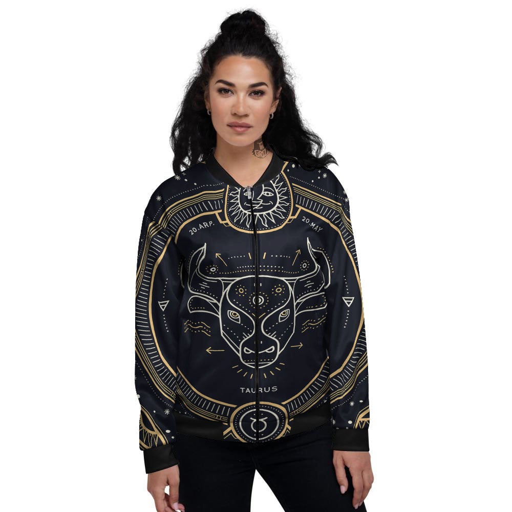 Zodiac Sign Vintage Taurus Print Women's Bomber Jacket-grizzshop