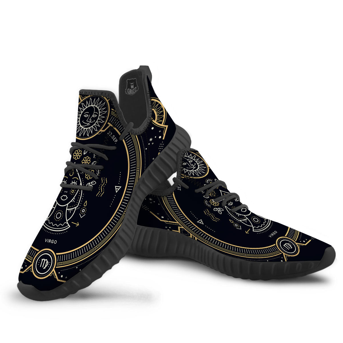 Zodiac Sign Vintage Virgo Print Black Walking Shoes-grizzshop