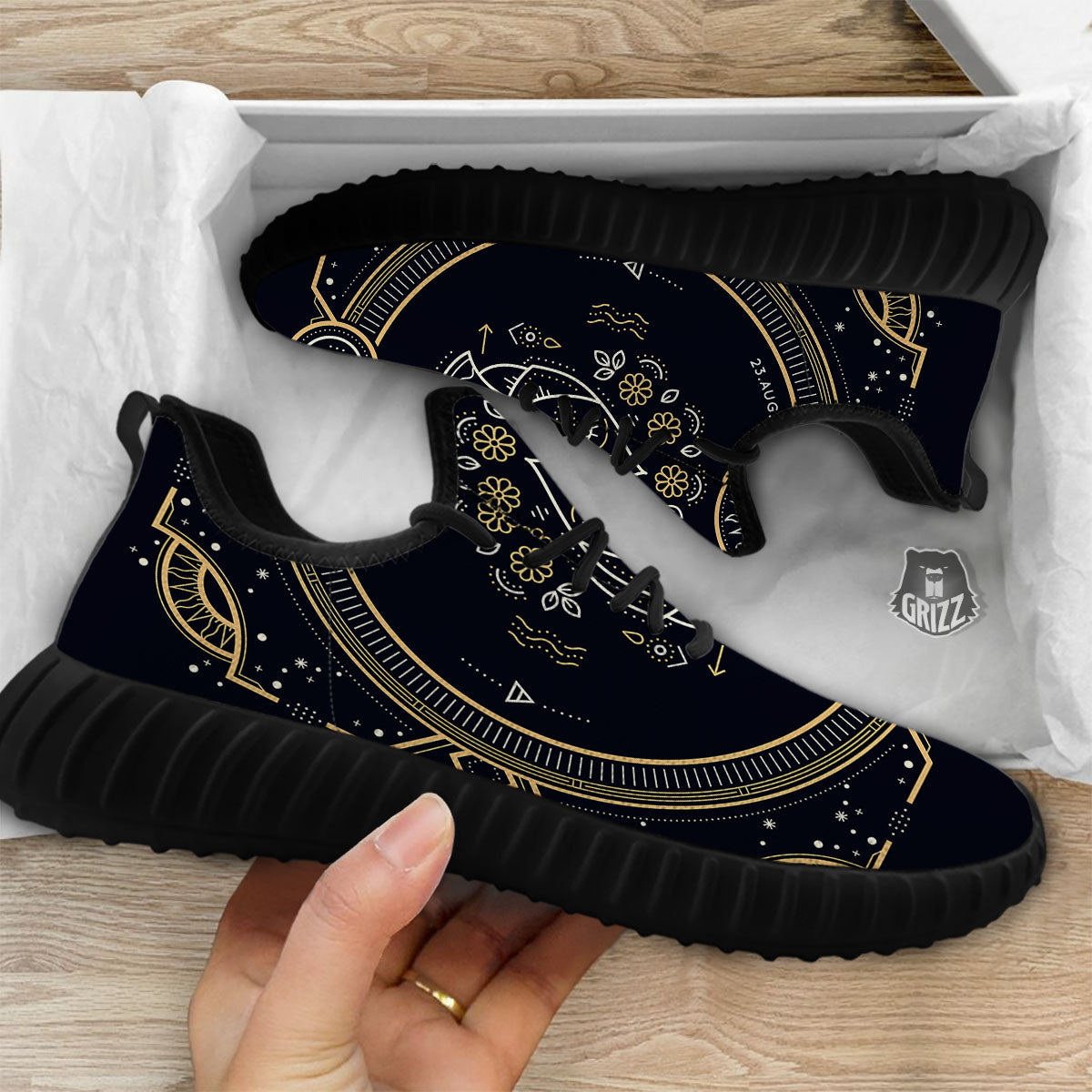 Zodiac Sign Vintage Virgo Print Black Walking Shoes-grizzshop