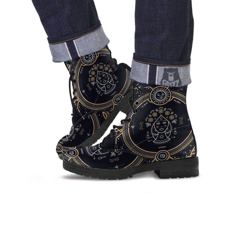 Zodiac Sign Vintage Virgo Print Leather Boots-grizzshop