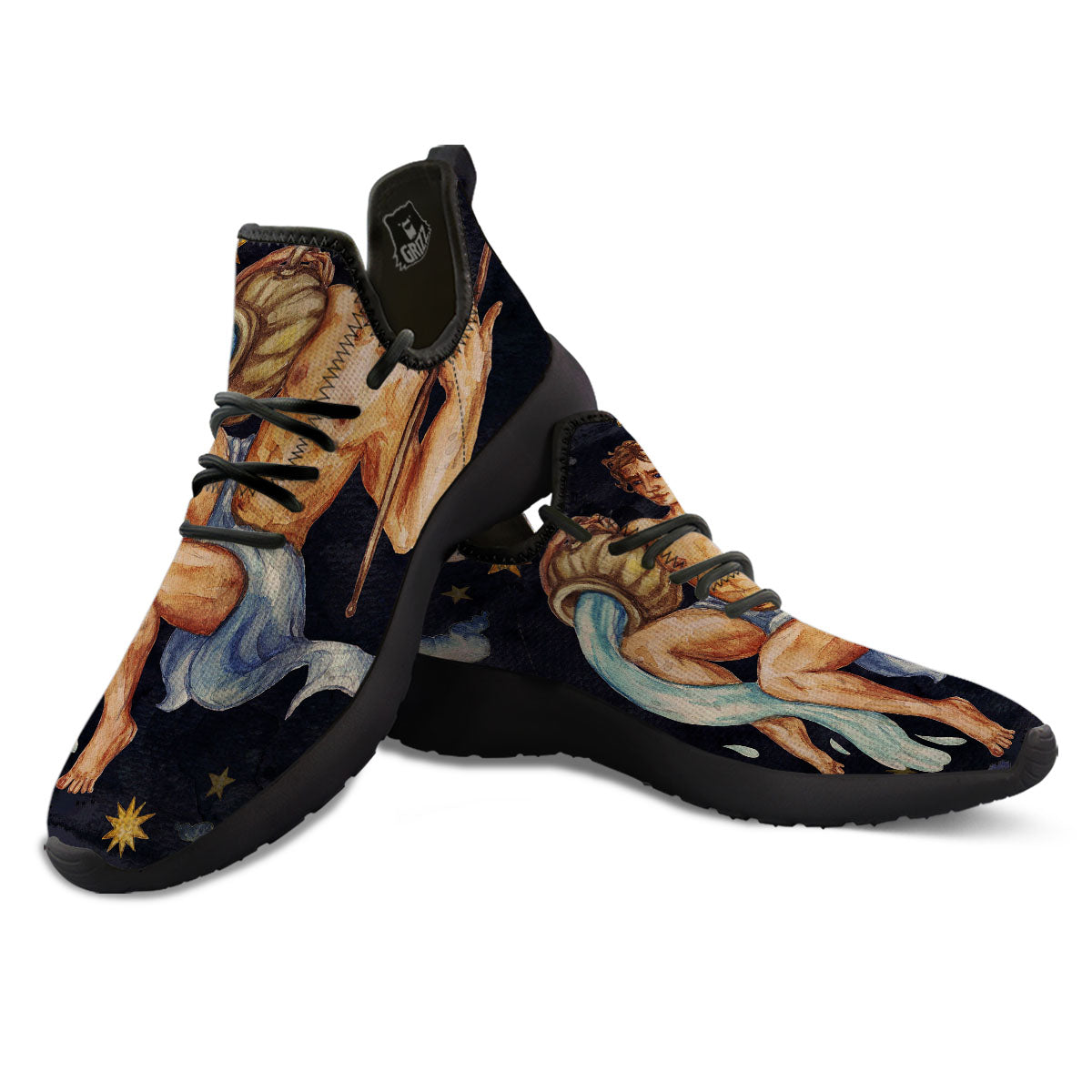 Zodiac Sign Watercolor Aquarius Print Black Athletic Shoes-grizzshop