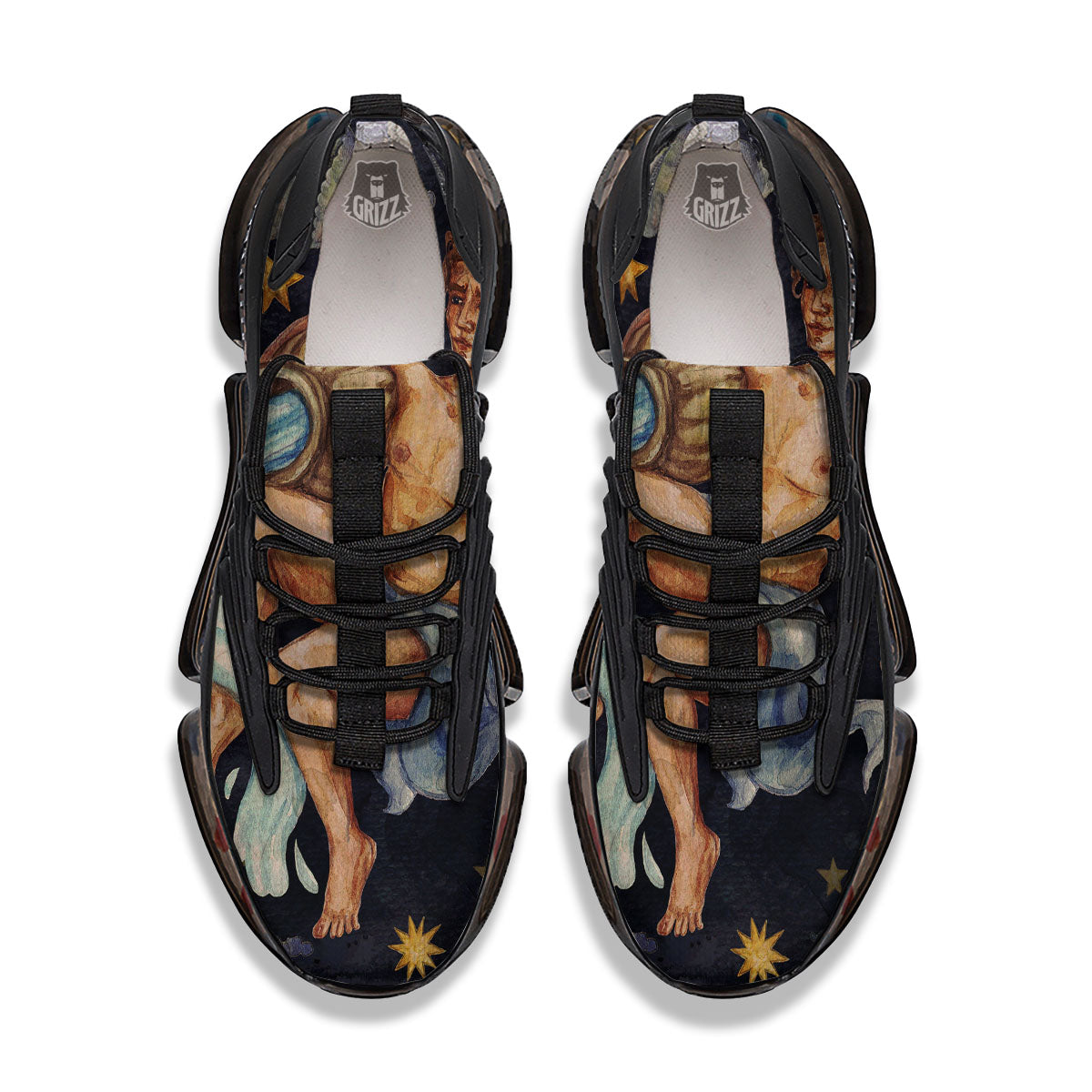 Zodiac Sign Watercolor Aquarius Print Black Gym Shoes-grizzshop