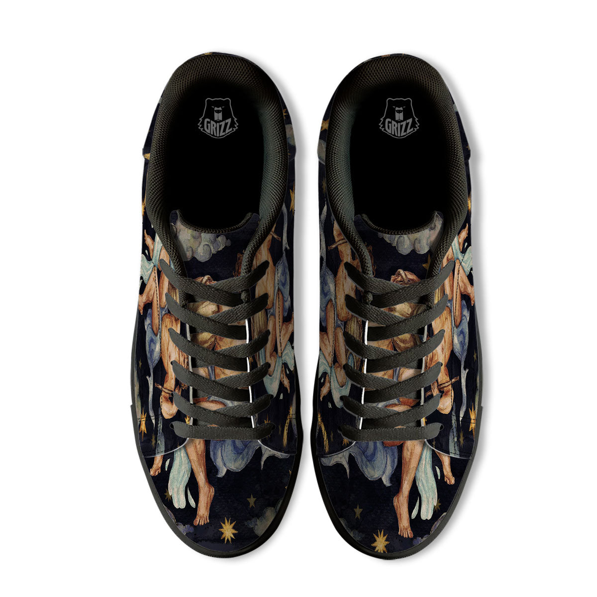 Zodiac Sign Watercolor Aquarius Print Black Low Top Sneakers-grizzshop