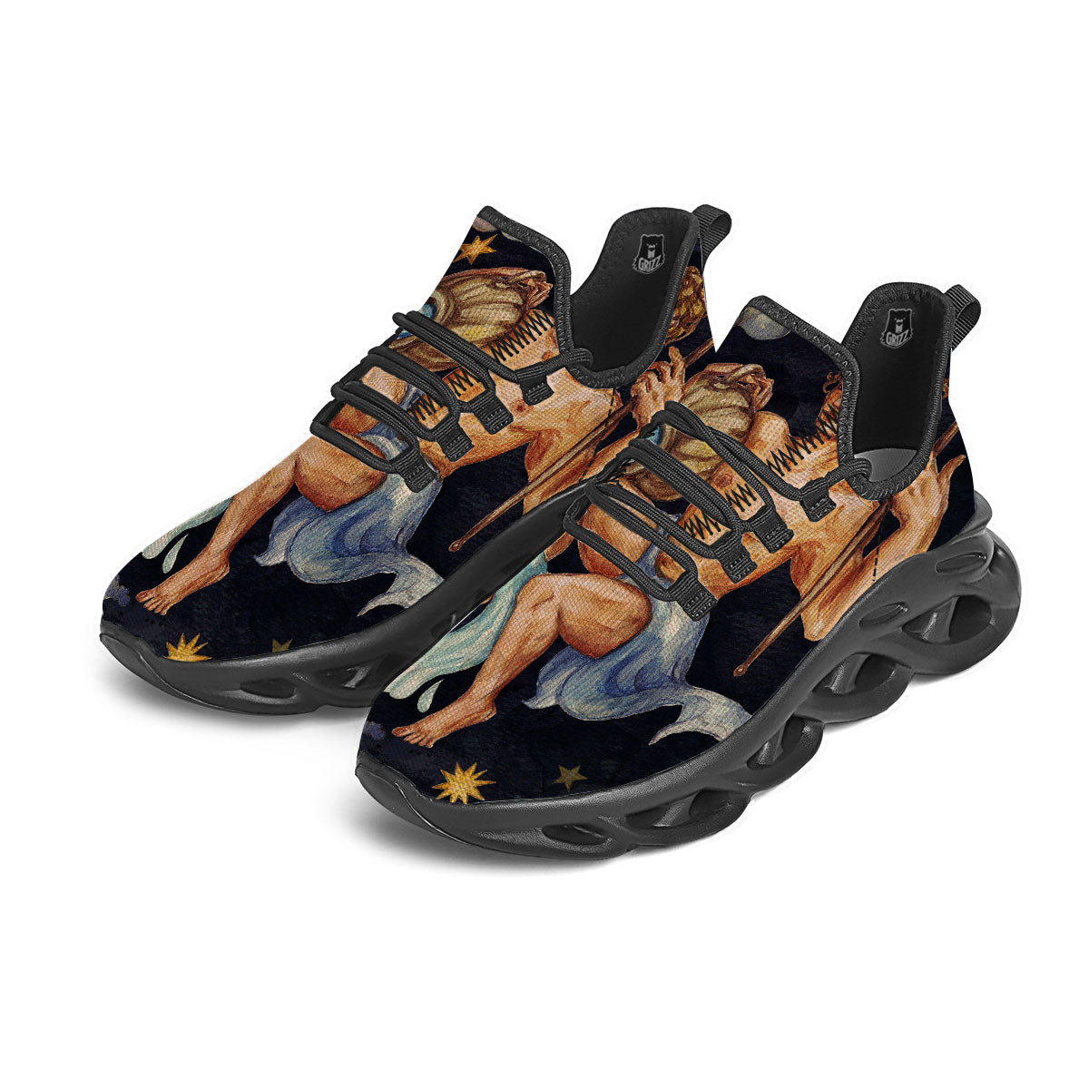 Zodiac Sign Watercolor Aquarius Print Black Running Shoes-grizzshop