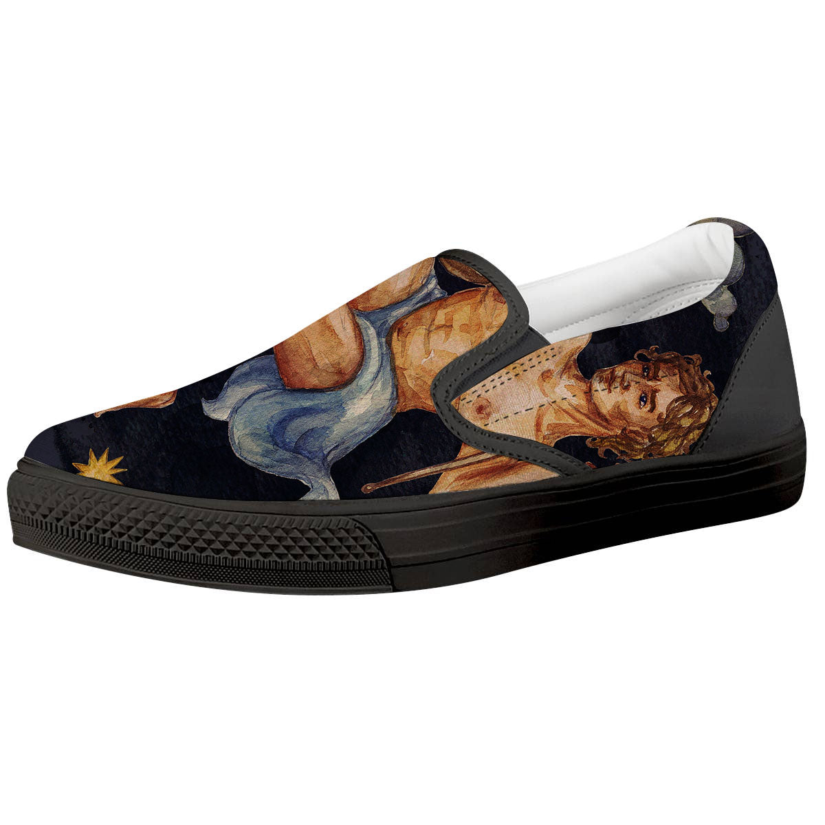 Zodiac Sign Watercolor Aquarius Print Black Slip On Shoes-grizzshop