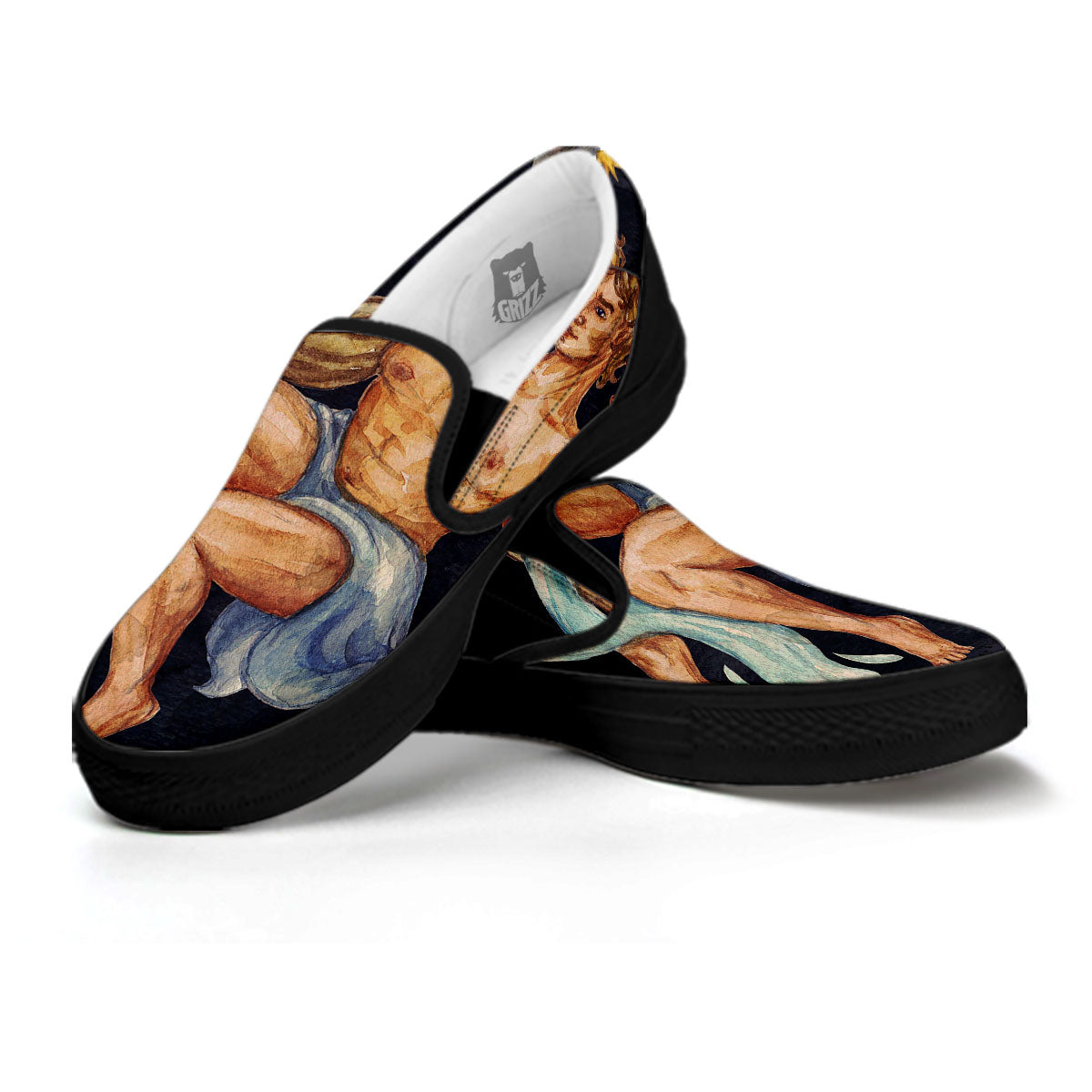 Zodiac Sign Watercolor Aquarius Print Black Slip On Shoes-grizzshop