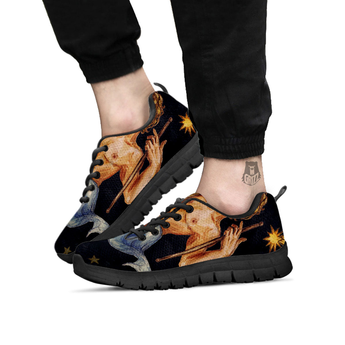 Zodiac Sign Watercolor Aquarius Print Black Sneaker-grizzshop
