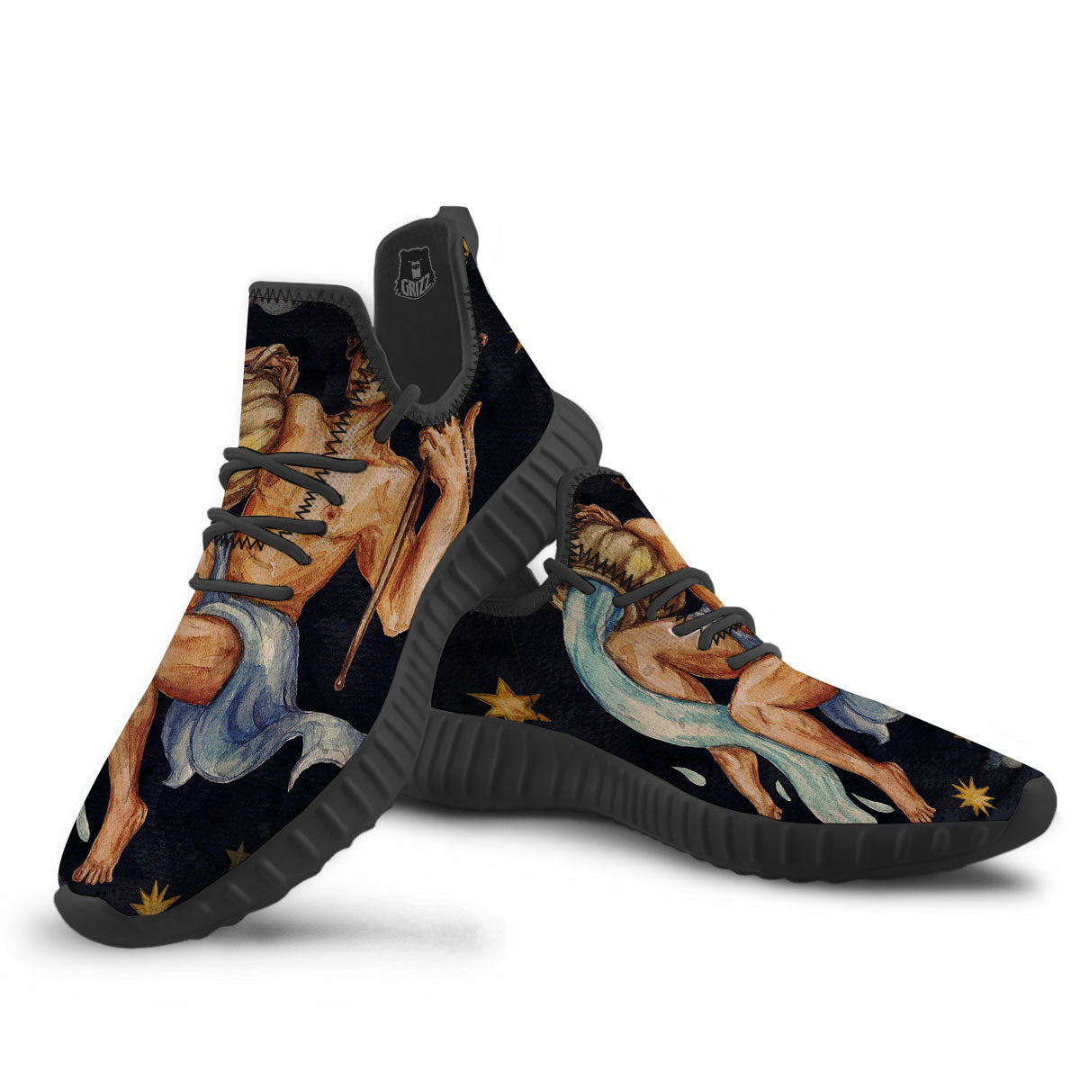 Zodiac Sign Watercolor Aquarius Print Black Walking Shoes-grizzshop