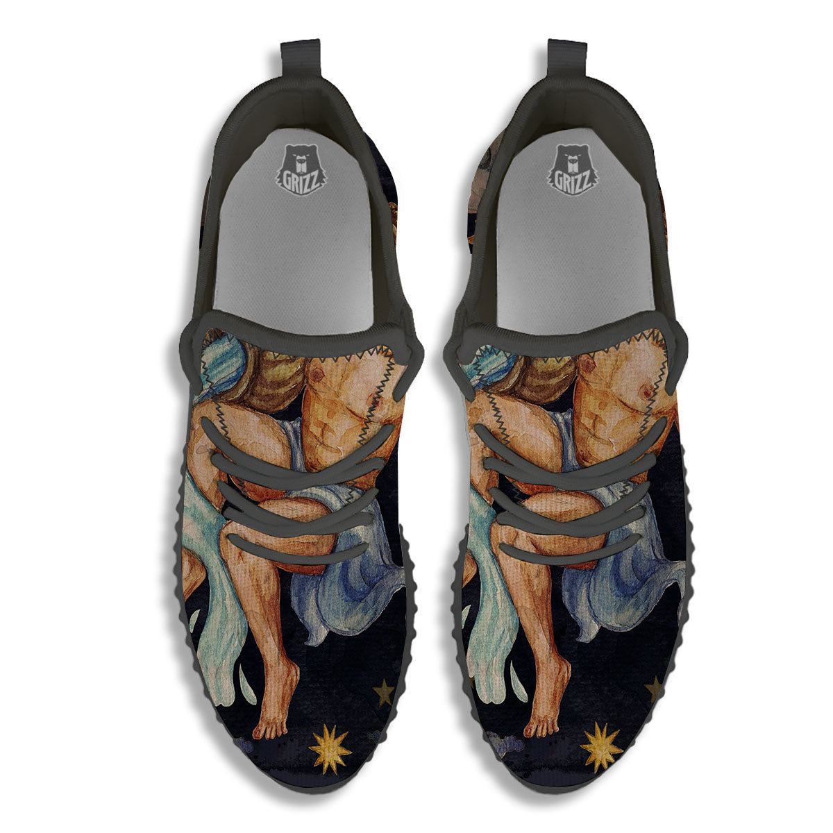 Zodiac Sign Watercolor Aquarius Print Black Walking Shoes-grizzshop