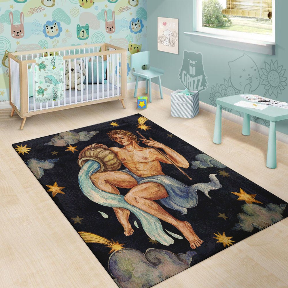 Zodiac Sign Watercolor Aquarius Print Floor Mat-grizzshop