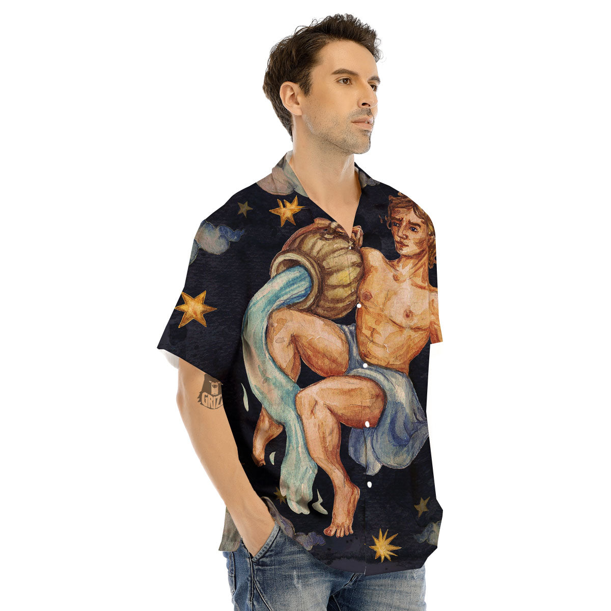 Zodiac Sign Watercolor Aquarius Print Men's Hawaiian Shirt-grizzshop