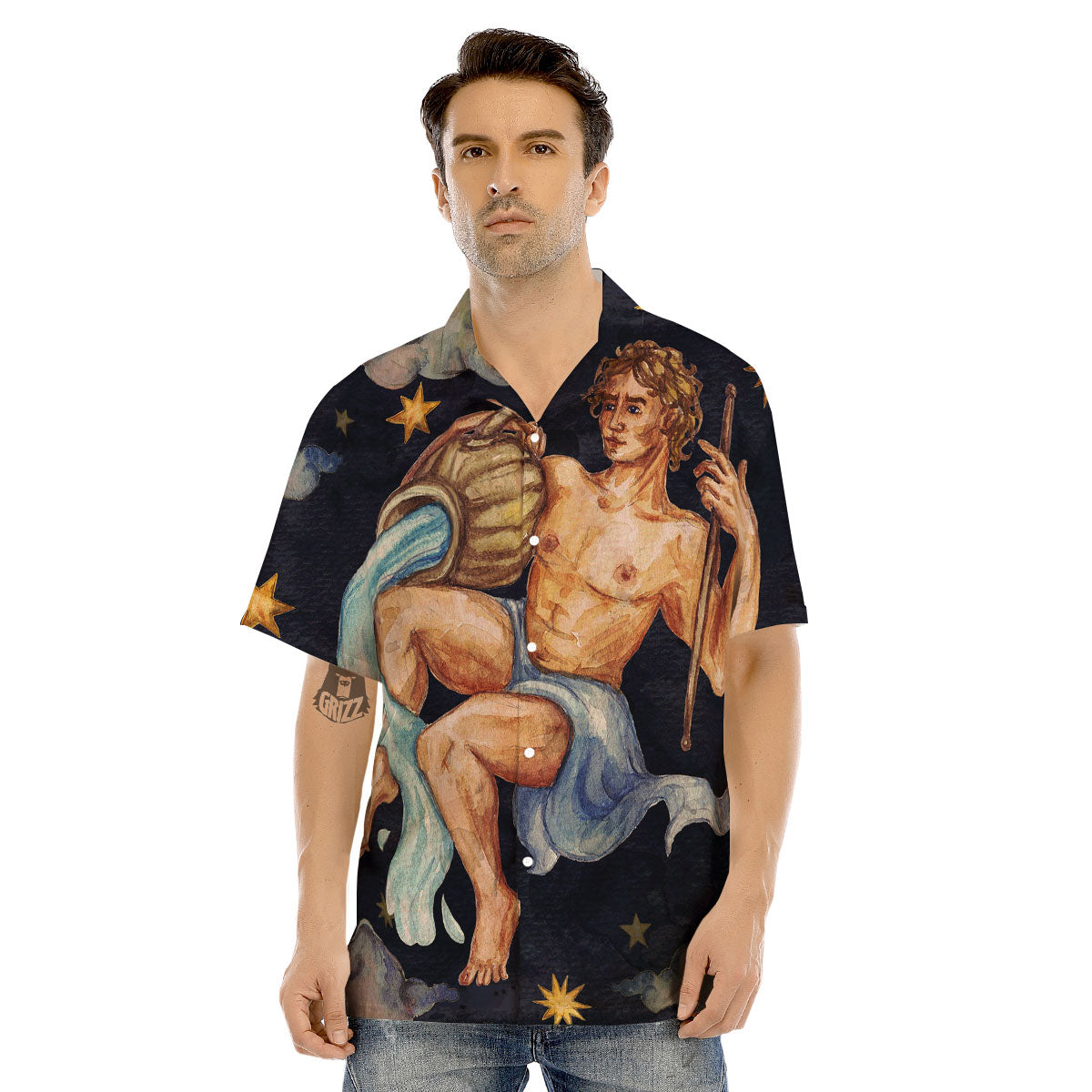 Zodiac Sign Watercolor Aquarius Print Men's Hawaiian Shirt-grizzshop