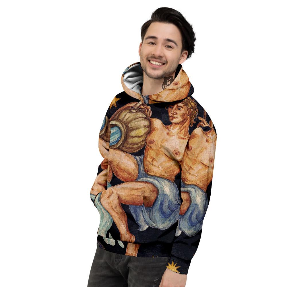 Zodiac Sign Watercolor Aquarius Print Men's Hoodie-grizzshop