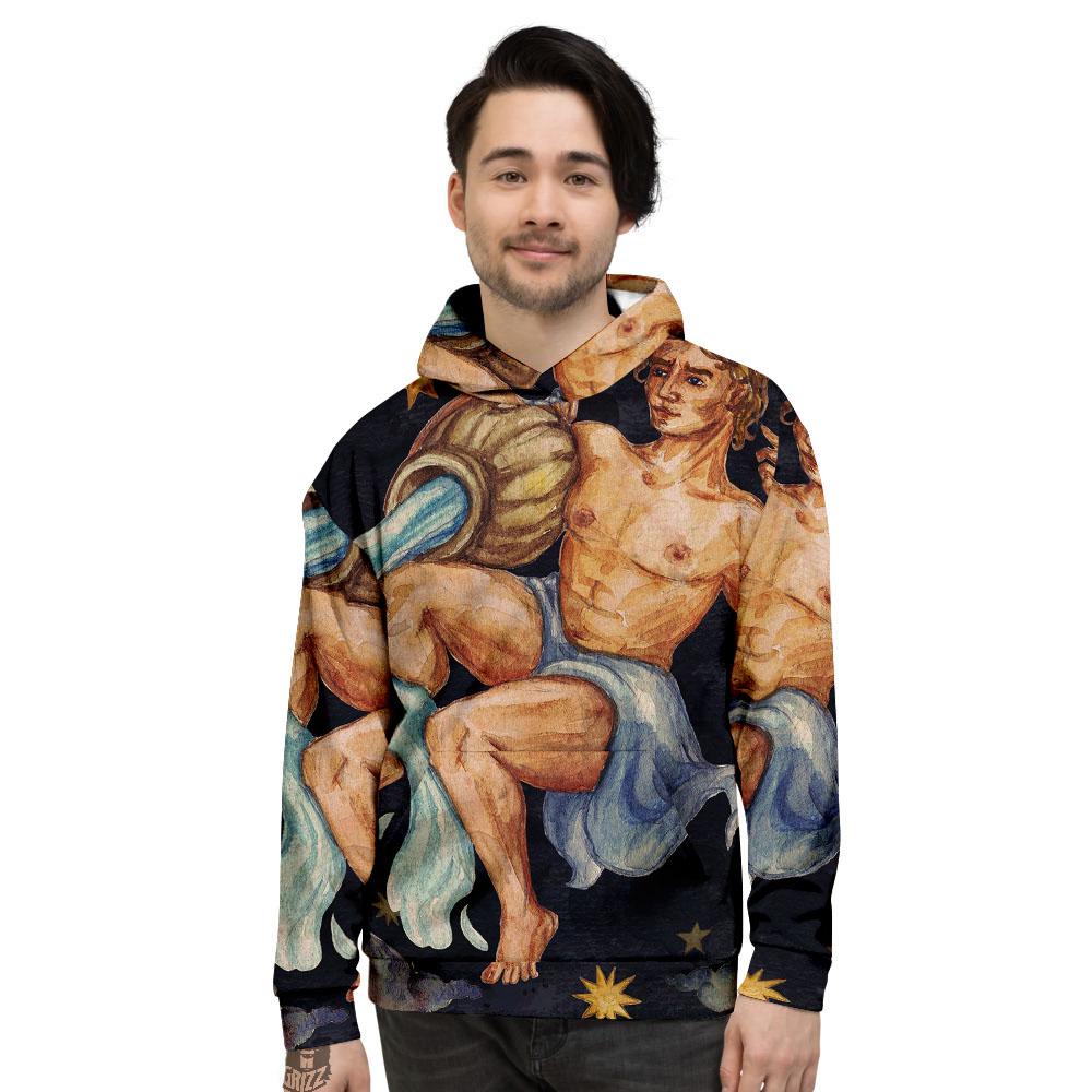 Zodiac Sign Watercolor Aquarius Print Men's Hoodie-grizzshop