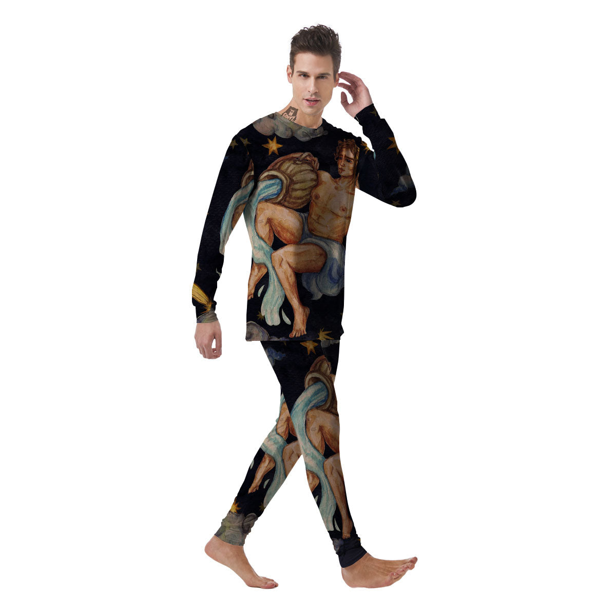 Zodiac Sign Watercolor Aquarius Print Men's Pajamas-grizzshop