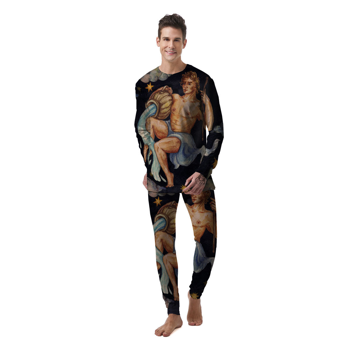 Zodiac Sign Watercolor Aquarius Print Men's Pajamas-grizzshop