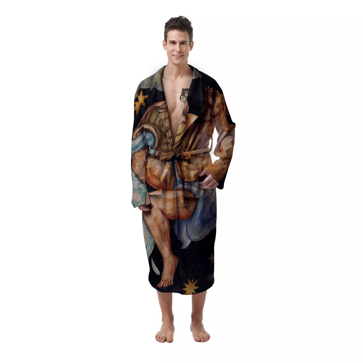 Zodiac Sign Watercolor Aquarius Print Men's Robe-grizzshop